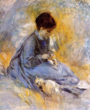 ピエール=オーギュスト・ルノワール Painting - 犬を連れた若い女性 ピエール・オーギュスト・ルノワール